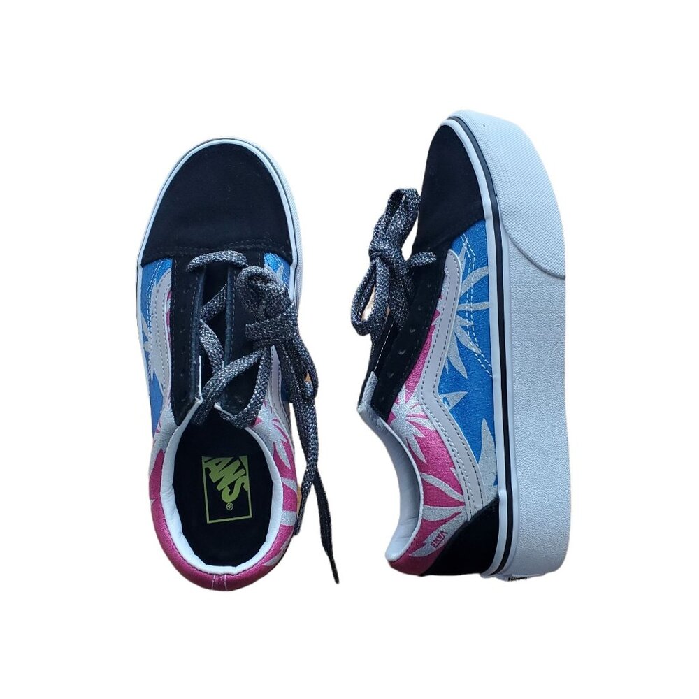 Vans Old Skool womes 6.5/big kids 4.5Y Platform After Dark Summer Leaf/True Whit